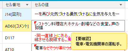 特殊な一覧のセル番地とセルの値の表示